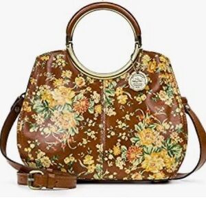 Patricia Nash Aria Handbag Leath Vintage Botanical Garden Floral Crossbody